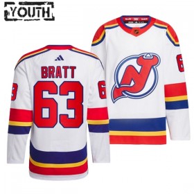 New Jersey Devils Hockeydrakt Jesper Bratt 63 2022-23 Hvit Reverse Retro 2.0 Adidas Authentic - Barn